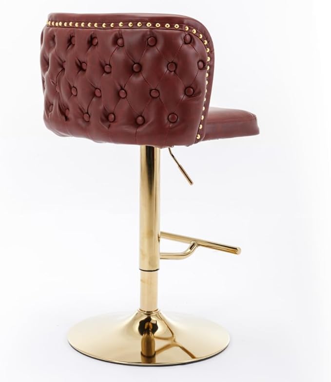 Modern Swivel Bar Stool with Adjustable Height and Tufted Backrest – PU Upholstered Dining Chair for Kitchen Island and Home Pub (Burgundy + PU Leather + Foam)
