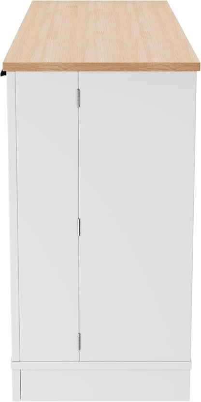 MERITLINE Modern Storage Sideboard with Door w/Storage Rack, Kitchen Island with Adjustable Shelves, 3-Tier Pull-Out Rack and Drawer - Multi-Functional Cabinet for Kitchen, Living Room (White)