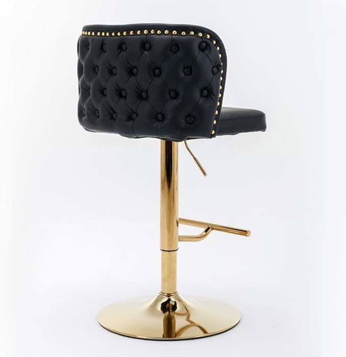 Modern Swivel Bar Stool with Adjustable Height and Tufted Backrest – PU Upholstered Dining Chair for Kitchen Island and Home Pub (Black + PU Leather + Foam)