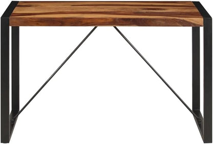 Rectangular Dining Table, Solid Acacia Wood, 47.2 in Brown, Polished Finish, Durable Metal Legs for Kitchen, Dining Room, Easy Assembly