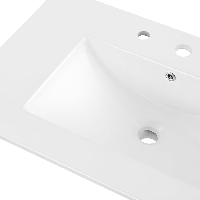 JONATHAN Y SNK1002A Ancillary 3-Hole 30 in. W x 18.25 in. D Classic Contemporary Rectangular Ceramic Single Sink Basin Vanity Top, White