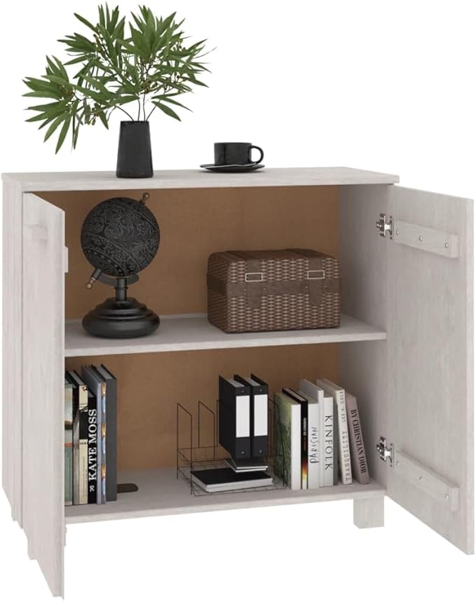 HAMAR White Sideboard, 33.5"x13.8"x31.5" Solid Pine Wood Buffet Cabinet with 2 Doors, Storage for Kitchen & Dining Room, Farmhouse Design Furniture Dining Storage