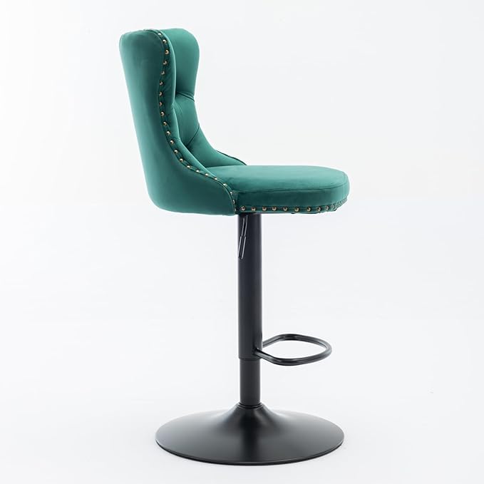 Swivel Velvet Bar stools Adjusatble Seat Height from 25 33 Inch,17.7inch Base, Upholstered Bar Stools with Backs Comfortable Tufted for Home Pub and Kitchen Island,Green,Set of 2,SW1812GN