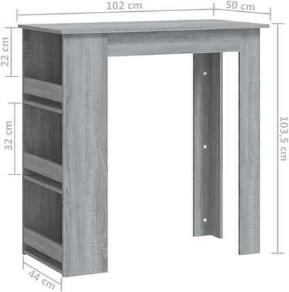 Gray Sonoma Engineered Wood Bar Table, Medium Kitchen Dining Island for Small Spaces, Indoor Home Room Furniture