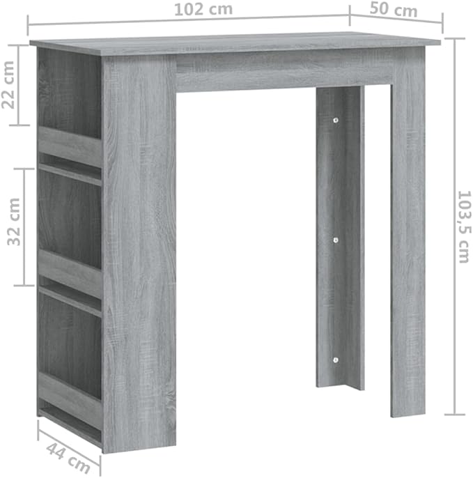 Gray Sonoma Engineered Wood Medium Bar Table with 3 Shelves for Kitchen Living Room, Modern Storage Furniture for Dining and Social Gatherings, Sleek Design and Sturdy