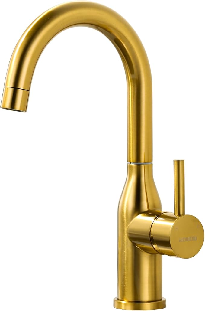 WOWOW Brushed Gold Bar Sink Faucet Single Hole Bar Faucet 1 Handle Small Kithcen Faucet for Wet Bar and RV Sink
