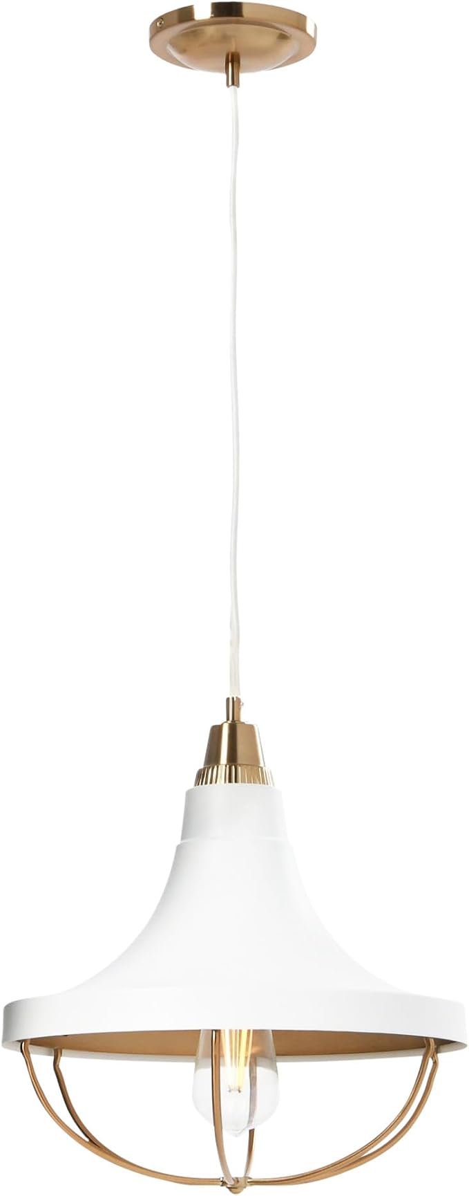 Presley - Caged Trumpet Metal Ceiling Light, Brushed Brass and White