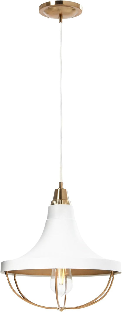 Presley - Caged Trumpet Metal Ceiling Light, Brushed Brass and White