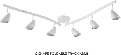 Globe Electric 59353 Grayson 6-Light Adjustable S-Shape Track Lighting, White Color, Matte Finish, 8.66", Bulbs Not Included