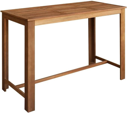 Solid Acacia Wood Bar Table Natural Oiled Finish Rectangular Brown Dining Kitchen Table 59.1x27.6x41.3 Inch Seats 4 for Dining Room Modern Dinner Easy Assembly