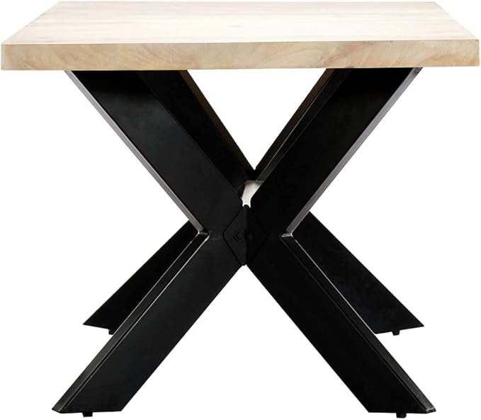 Modern Rectangular Dining Table for Kitchen & Dining Room Spaces, Bleached Mango Wood Top, Black Steel Legs