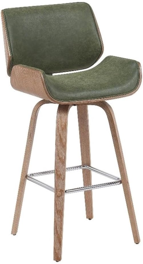 Tyler Modern Swivel Bar Stool with White Wash Finished Wood and Vintage Green Upholstery Set of 3