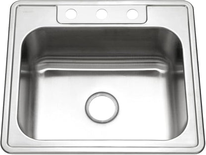 Houzer Glowtone Stainless Steel Kitchen Sink: 25 Inch Drop-in Topmount 3-Hole Single Bowl with Strainer, Durable & Versatile, Essential for Home & Apartment: 2522-9BS3-1