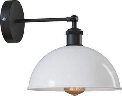 Dome Metal Wall Sconce, 180° Adjustable Industrial Wall Lamp for Bedside, Study, Kitchen, and Living Room Décor. (White_)