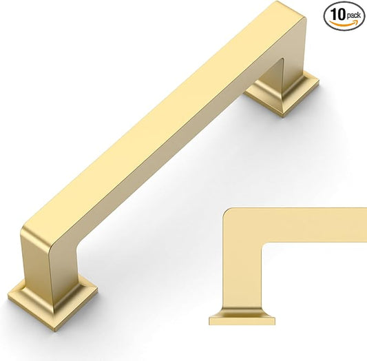 Amerdeco 10 Pack Brushed Gold Cabinet Pulls 3.75 Inch(96MM) Hole Centers Kitchen Cabinet Handles Cabinet Hardware Kitchen Handles for Cabinets Cupboard Handles Drawer Pulls ZH0019