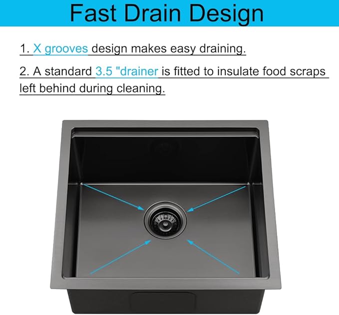 Black Small Kitchen Sink, 21 x 18 Inch Black Stainless Steel Sink Undermount Workstation Wet Bar Prep Kitchen Single Bowl Basin
