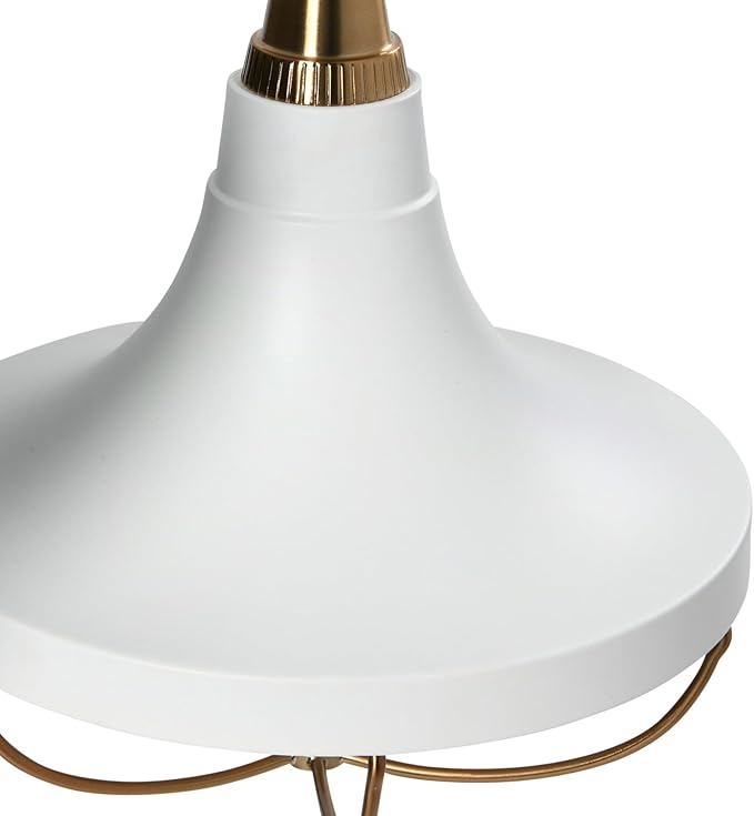 Presley - Caged Trumpet Metal Ceiling Light, Brushed Brass and White