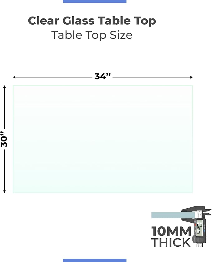 Clear Rectangle Tempered Glass Table Top 30" x 34", 3/8" Thick Pencil Polished Edge, Scratch Resistant, Easy Clean Replacement for Dining, Coffee, or Office Tables – Fab Glass and Mirror