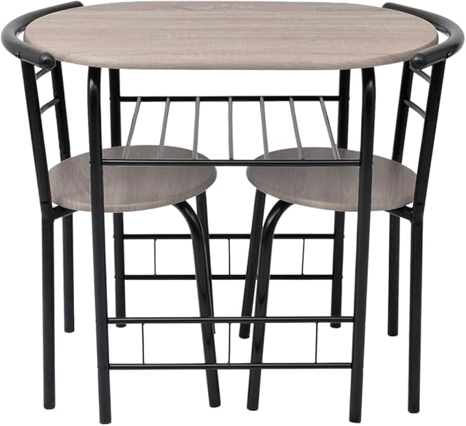 Modern Breakfast Bar Table Set with 2 Stools, Space Saving Kitchen Dining Table Set with Iron Frame & MDF Top, Black Bistro Set for Small Spaces, Apartments, Cafes