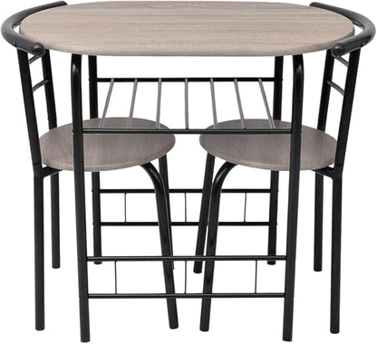 Modern Breakfast Bar Table Set with 2 Stools, Space Saving Kitchen Dining Table Set with Iron Frame & MDF Top, Black Bistro Set for Small Spaces, Apartments, Cafes