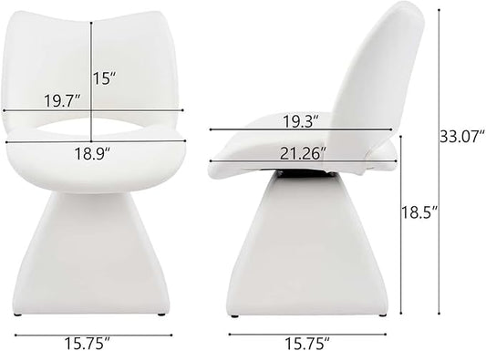 360° Swivel Dining Chair with Curved High Backrest, Comfy Faux Leather Kitchen Chair with Solid Wood Frame, Upholstered Seat for Kitchen Island Desk Living Room(White)