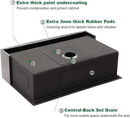 Sarlai 33 Farmhouse Sink Black Stainless Steel - 33 Inch Apron Front Kitchen Sink Ledge Workstation Gunmetal Black 16 Gauge Stainless Steel Deep Single Bowl Farm Sinks