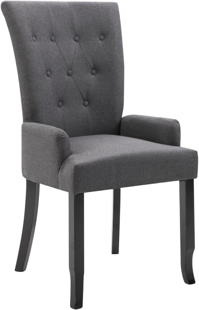 Dark Gray Fabric Dining Chair with Armrests Oak Wood Frame Modern Farmhouse Kitchen Furniture Comfortable Seat for Dining Room Kitchen Vanity