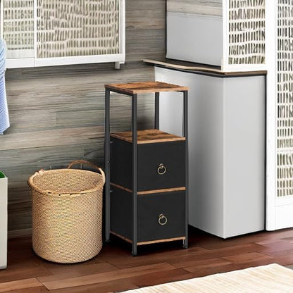 HOOBRO Corner Cabinet, 4-Tier Corner Shelf Stand with 2 Drawers,Bathroom Floor Cabinet, Narrow Storage Cabinet, for Bathroom, Living Room, Rustic Brown and Black BF87CW01