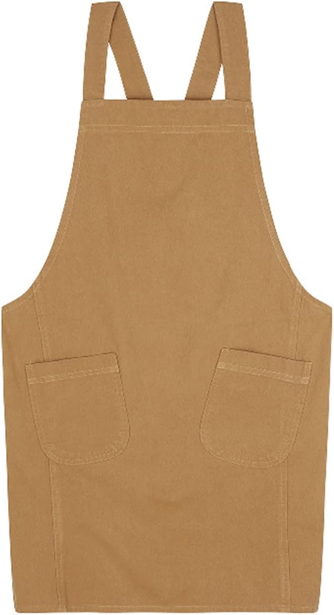 Japanese Cotton Linen Cross Back Apron with Pockets,Fashion Pinafore Dress for Gardening Painting Cleaning Cooking
