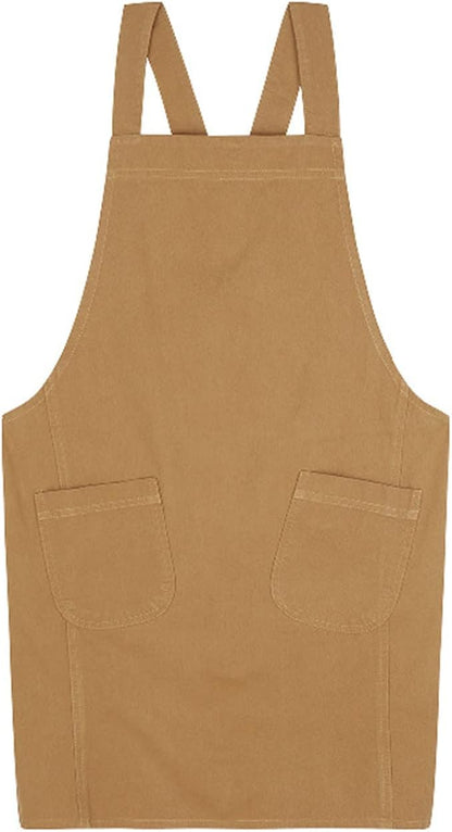 Japanese Cotton Linen Cross Back Apron with Pockets,Fashion Pinafore Dress for Gardening Painting Cleaning Cooking
