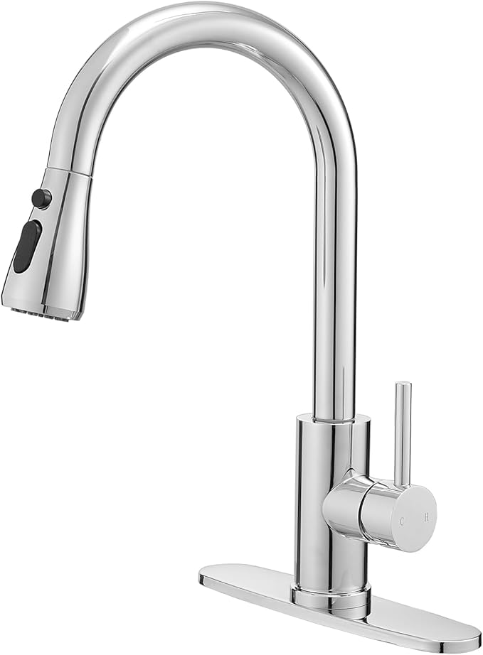 VOTON Kitchen Faucet with Pull Down Sprayer, Chrome Kitchen Faucets Modern Single Handle High Arc Pull Out Kitchen Sink Faucet 1 or 3 Hole, Faucet for Farmhouse Camper Rv Kitchen Bar Laundry