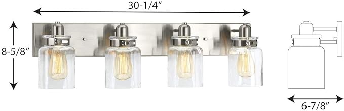 Progress Lighting P300048-009 Calhoun Collection Clear Glass Farmhouse Bath Vanity Light, 4-Light, Brushed Nickel