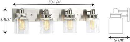 Progress Lighting P300048-009 Calhoun Collection Clear Glass Farmhouse Bath Vanity Light, 4-Light, Brushed Nickel