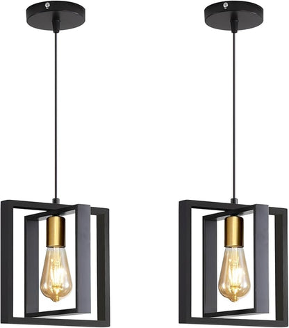 2 Pack Black Industrial Farmhouse Pendant Light, Vintage Metal Rustic Hanging Lights, Adjustable Height Kitchen Island Pendant Lights Fixture, Mini Ceiling Lamp for Entryway, Dining Room, Foyer