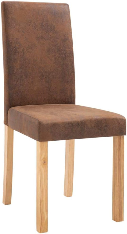 2-Piece Brown Faux Suede Dining Chairs with Wooden Legs Modern Farmhouse Kitchen Furniture Set of 2 Comfortable Accent Chairs for Dining Room Living Room