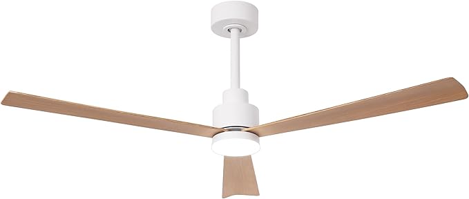 52" White Ceiling Fan with Light and Remote, Modern 3-Blade DC Motor Ceiling Fan, Quiet Reversible Airflow, 6-Speed LED, Use for Bedroom Living Room Kitchen Indoor Use