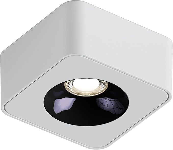 JAYMP Square Modern LED Ceiling Spotlight 3000K Dimmable White Surface Mount Focus Down Light for Living Room Hallway Laundry Room (White, Single Lamp)