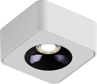 JAYMP Square Modern LED Ceiling Spotlight 3000K Dimmable White Surface Mount Focus Down Light for Living Room Hallway Laundry Room (White, Single Lamp)