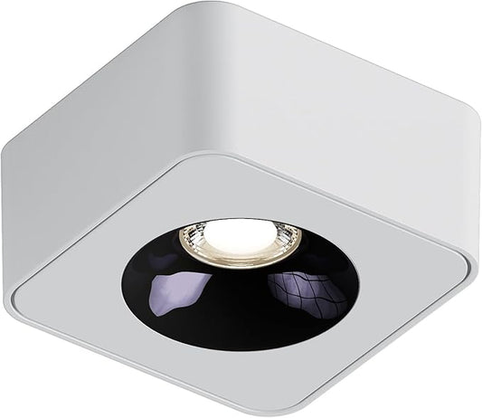 JAYMP Square Modern LED Ceiling Spotlight 3000K Dimmable White Surface Mount Focus Down Light for Living Room Hallway Laundry Room (White, Single Lamp)