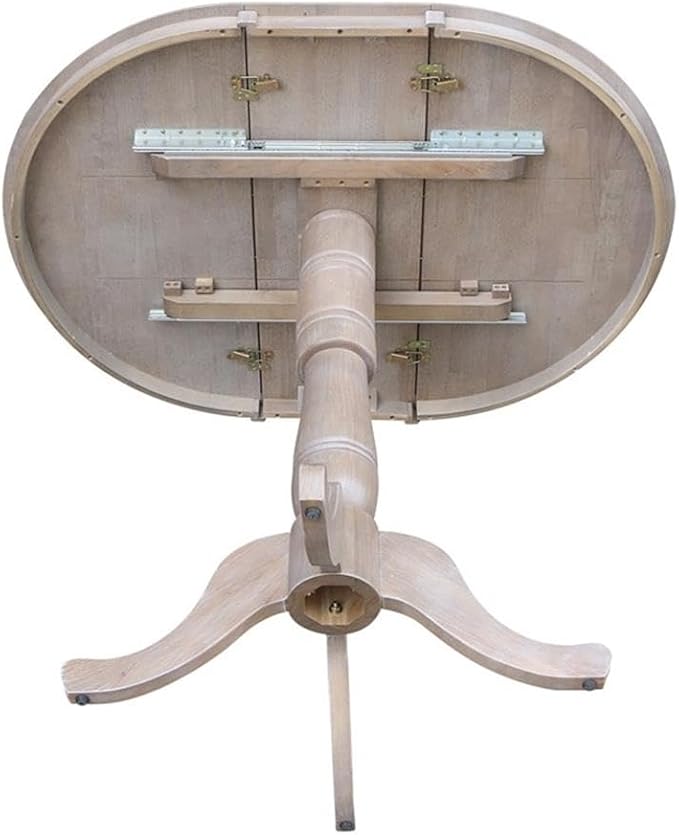 International Concepts 36" Round Top Pedestal Table with 12" Leaf-40.9" H-Dining, Counter, or Bar Height, Washed Gray Taupe