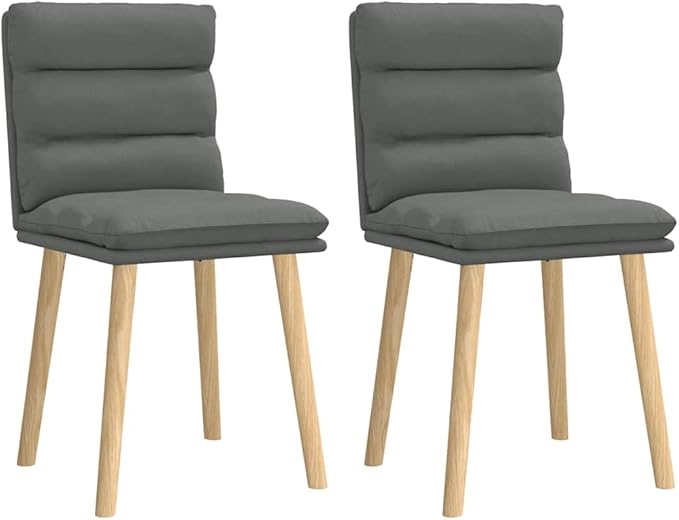 Dark Grey Dining Chairs Set of 2 Modern Rubber Wood & Polyester Upholstery Comfortable Kitchen Dining Room Furniture