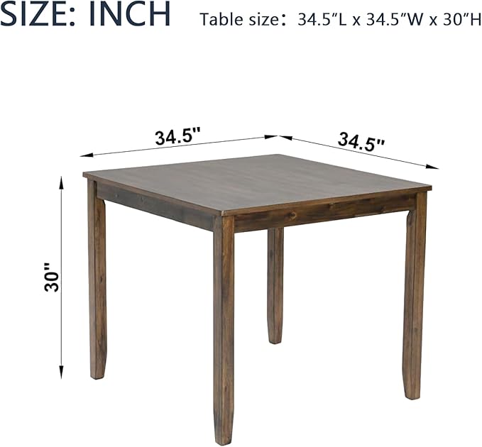 JOSHEN 34" Solid Wood Dining Table, Island Table with Square Top, Rustic Dining Tables with Stable Frame for Kitchen, Walnut
