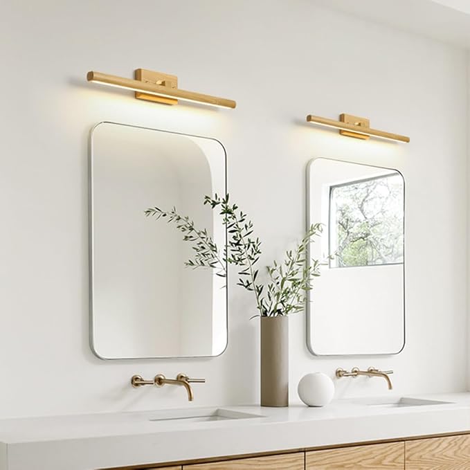 Wood Walnut Vanity Light Fixtures - LED Bath Sconces for Bathroom Over Mirror, Adjustable Brass Fittings, 4000K Natural White Light(Wood Color,40cm)