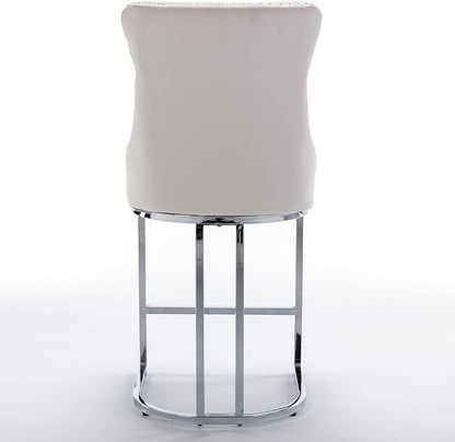 26" Counter Height Bar Stools Set of 2, Modern Velvet Bar stools with Button Back Rivet Trim Upholstered Kitchen Island Chairs with Sturdy Chromed Metal Base Legs Farmhouse Bar Stools, (Beige,2 Pack)