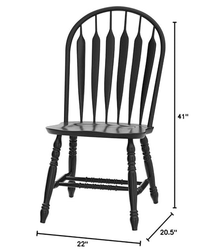 Sunset Trading Selections Keyhole Windsor Dining Side Chairs | Set of 2 Fully Assembled Sidechairs | Antique Black Cherry Distressed Solid Wood | Country Farmhouse Kitchen/Office Furniture