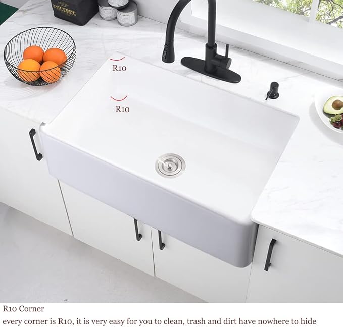 33 Inch Fireclay Farmhouse Sink White-Bokaiya 33x20 White Kitchen Sink Farm House Apron Front Porcelain Ceramic Deep Single Bowl Farm Sink with Dish Rack