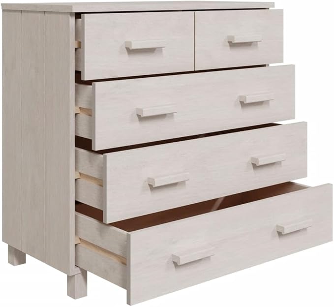 White Solid Pinewood Sideboard, Modern Buffet Cabinet with 5 Drawers, Sliding Doors, 15.7x31.1x31.5 Inch Storage for Living Room, Dining Room Kitchen Furnitur