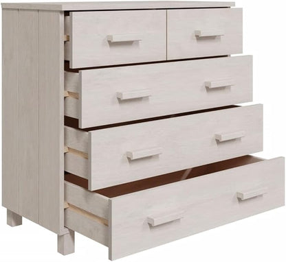 White Solid Pinewood Sideboard, Modern Buffet Cabinet with 5 Drawers, Sliding Doors, 15.7x31.1x31.5 Inch Storage for Living Room, Dining Room Kitchen Furnitur