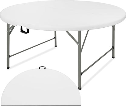6 FT Round Folding Tables with Carrying Handle 72 inch Heavy Duty Portable Plastic Commercial Table Steel Legs for Party, Dining, Wedding, Events, Picnic Indoor, Outdoor (White,1 Pack)
