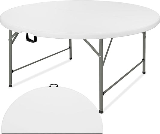 6 FT Round Folding Tables with Carrying Handle 72 inch Heavy Duty Portable Plastic Commercial Table Steel Legs for Party, Dining, Wedding, Events, Picnic Indoor, Outdoor (White,1 Pack)